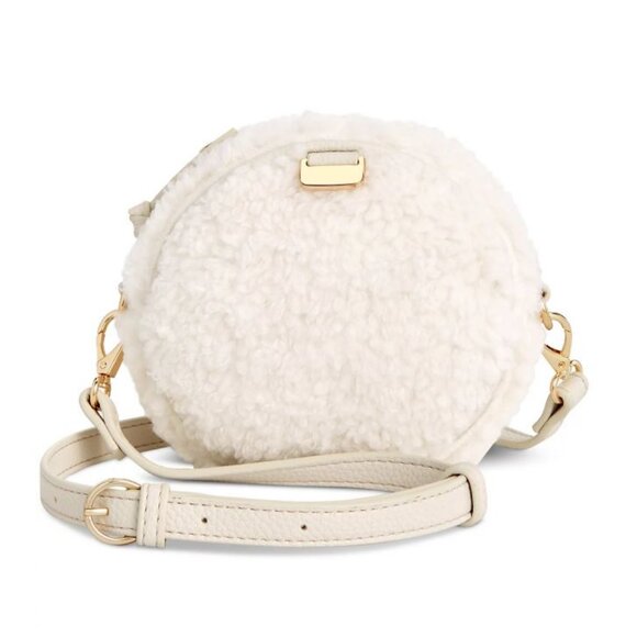 Macy's On 34th Kelbyy Sherpa fur round mini crossbody bag -Off white/ Cream - Picture 1 of 7